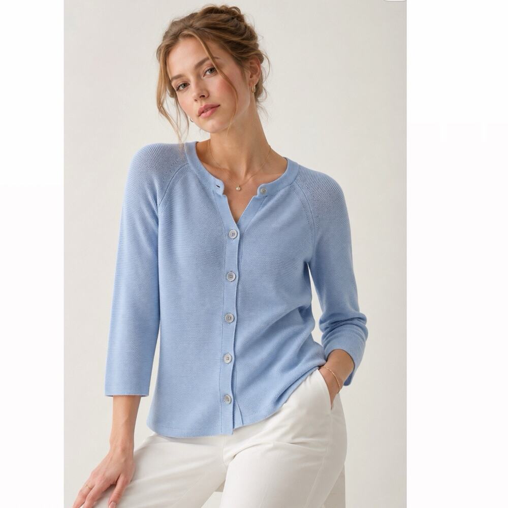 Leggiadro Waffle Knit Cotton Cardigan Size Small Quiet Luxury Minimalist Sweater